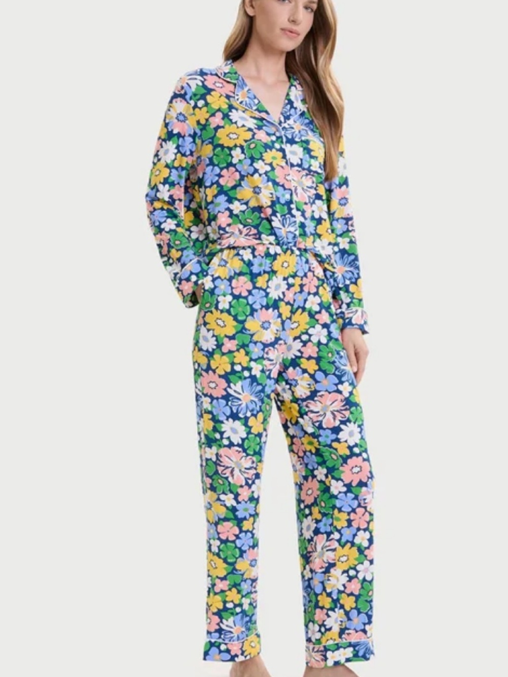 Kate Spade Long Sleeve Floral Pajama Set Small Relaxed Fit Lightweight Stretchy